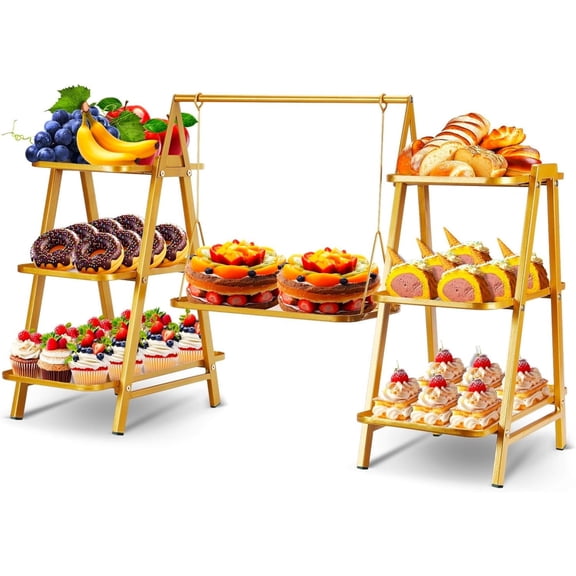 Easy-to-Assemble Detachable Sturdy Iron Metal Cake Stand Set, 3 Tier Dessert Stand Multi-Usage Appetizer & Fruit Display Tower for Holiday Gatherings & Buffet In Gold