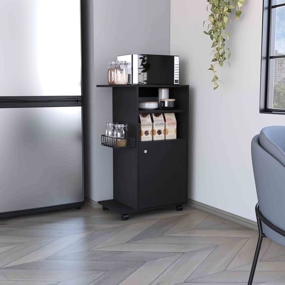 Easy - to - Assemble Medium - Width Kitchen Cart with Single Door and Four Wheels