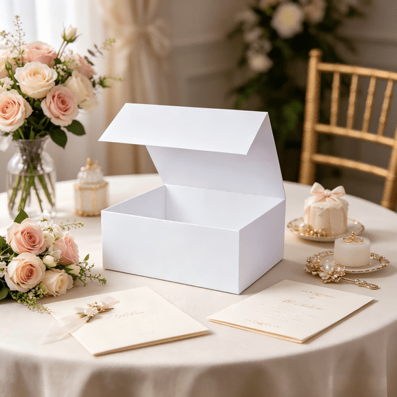 Easy to Assemble White Gift Box 13.8x9x4.3 Inches Great for Graduation Birthday Presents