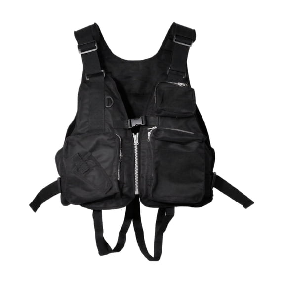 Easy-to-Carry Foldable Buoyancy Vest with 3 Front Pockets, Back Reflective Strip and Emergency Whistle, Universal Size Life Jacket for Water Activity, Black