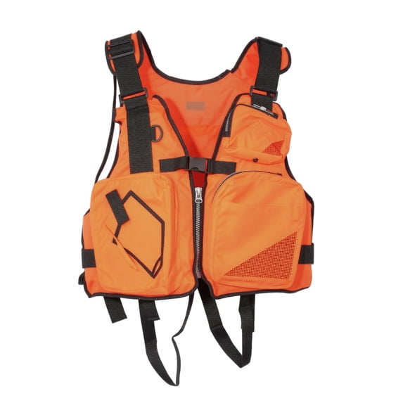 Easy-to-Carry Foldable Buoyancy Vest with 3 Front Pockets, Back Reflective Strip and Emergency Whistle, Universal Size Life Jacket for Water Activity, Orange