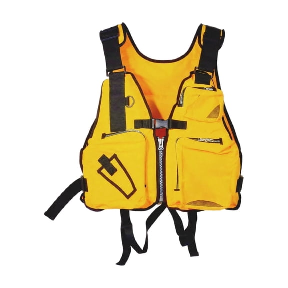 Easy-to-Carry Foldable Buoyancy Vest with 3 Front Pockets, Back Reflective Strip and Emergency Whistle, Universal Size Life Jacket for Water Activity, Yellow