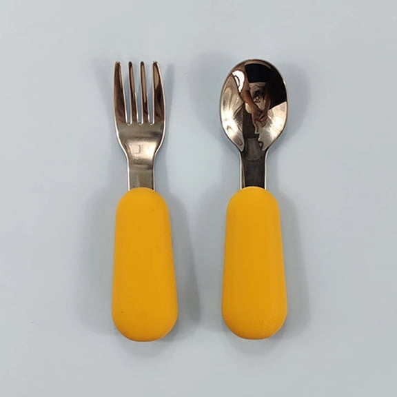 Easy-to-Install Baby Gadgets Tableware Set Children Utensil Stainless Steel Toddler Dinnerware Cutlery Cartoon Infant Food Feeding Spoon Fork; Typpkmm