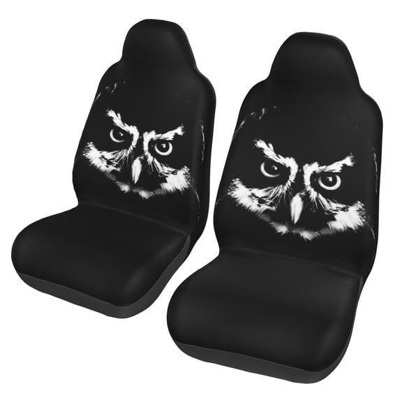 Easy to Install Car Universal Seat Cover, Black Owl Pattern Four Seasons Universal Front Seat Cover, 2-Piece