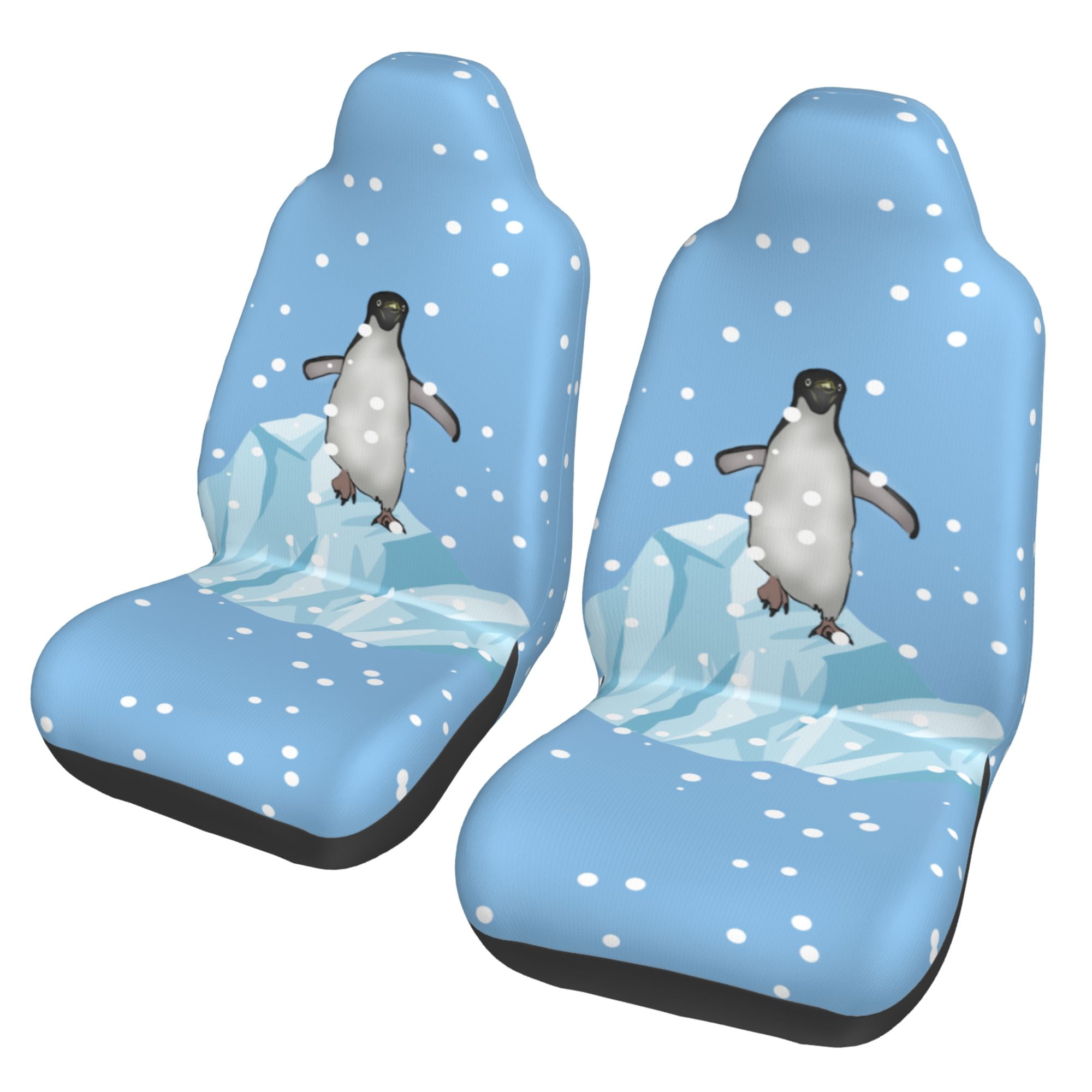 Easy to Install Car Universal Seat Cover, Blue Cartoon Penguin Four Seasons Universal Front Seat Cover, 2-Piece