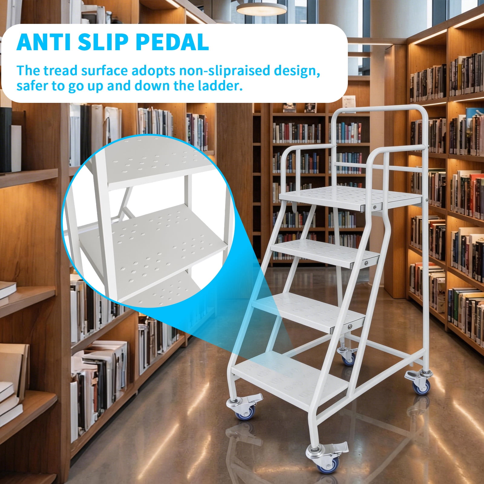 Easy to Move 4 Steps Ladder, Steel Industrial Platform Ladders, Rolling ...