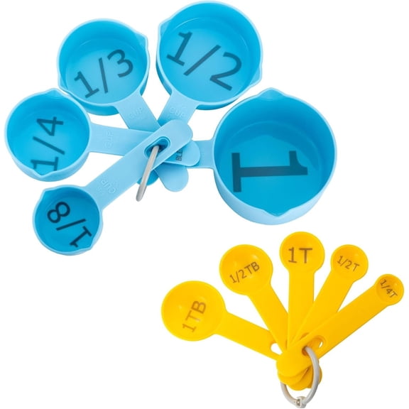 Easy to Read Measuring Cups & Spoons Set for Visually Impaired, Stackable Cups and Spoons, Nesting Measure Cups