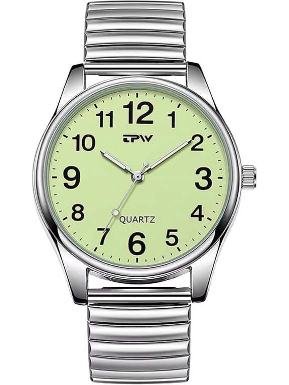 Easy-to-Read Men’s Quartz Watch Large Numbers Luminous Elastic Strap Stainless Steel Stretch Band Waterproof Watches