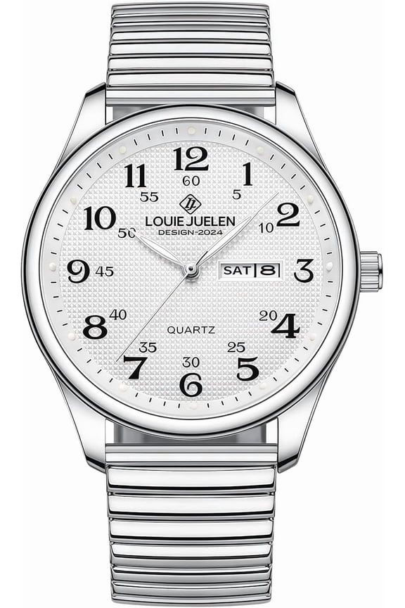 Easy-to-Read Quartz Watch for Seniors, Large Numerals, Calendar, 30m Water Resistance, Luminous,Women's Men's Stainless Steel Wrist Watch