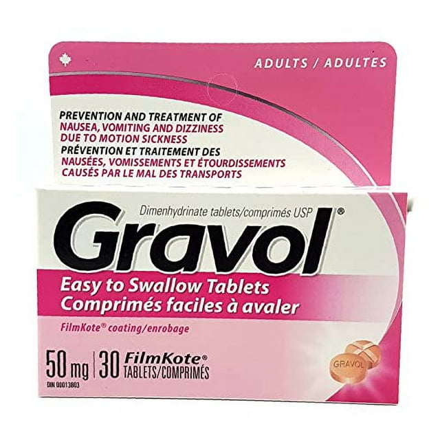 Easy to Swallow GRAVOL (30 Tablets) Antinauseant for Nausea, Vomiting, Dizziness & Motion Sickness