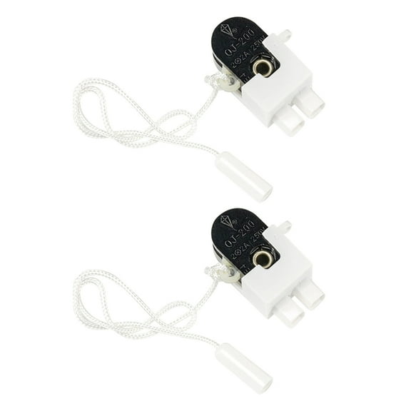 Easy to Use Pack of 2 Pull Cord Switches Plastic Pull Switches 250V 2A Pull Chain Switches set for Lighting Control