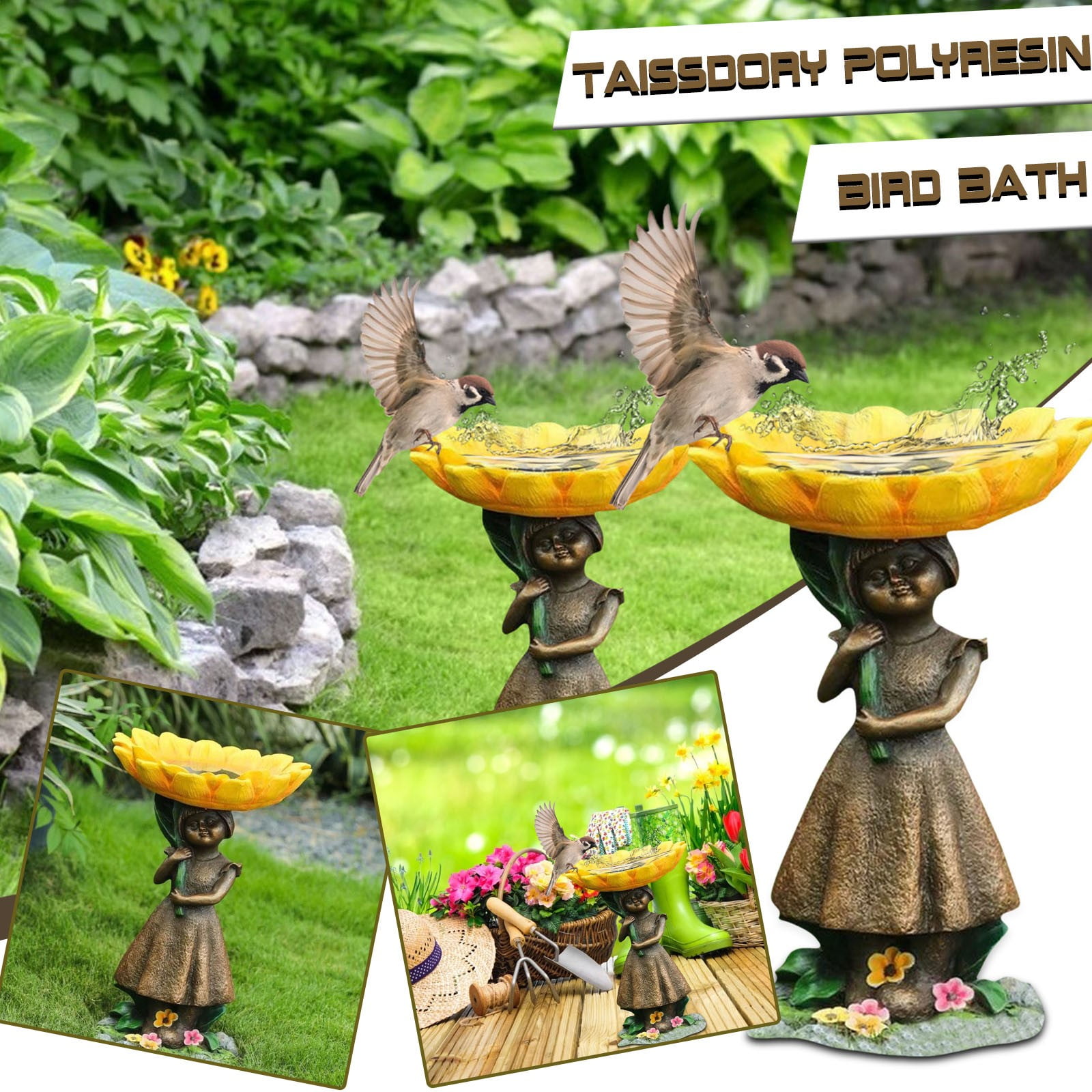Easy to Use Polyresin Bird Bath For Outside With Brown Pedestal