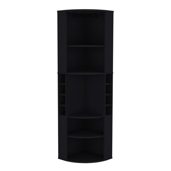 Easy - to - assemble bar cabinet with elevated glass rack / Black corner design for living room mixology