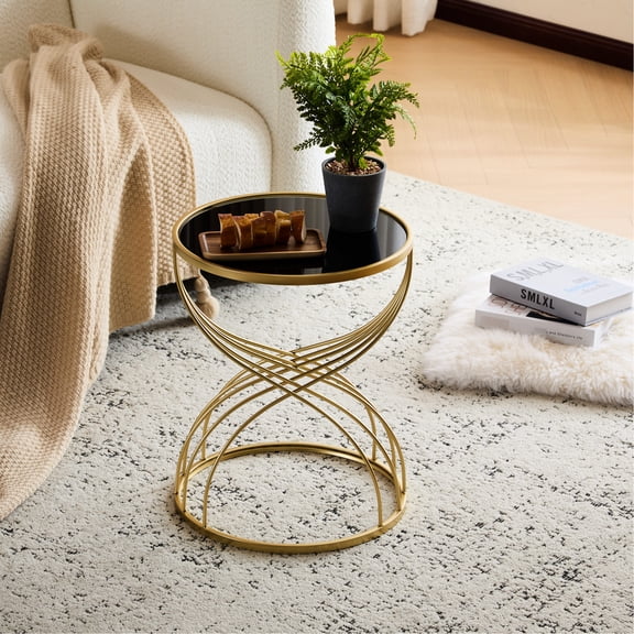 Easy - to - assemble side table with gold frame / Ideal for indoor ornament display / Adds uniqueness to space