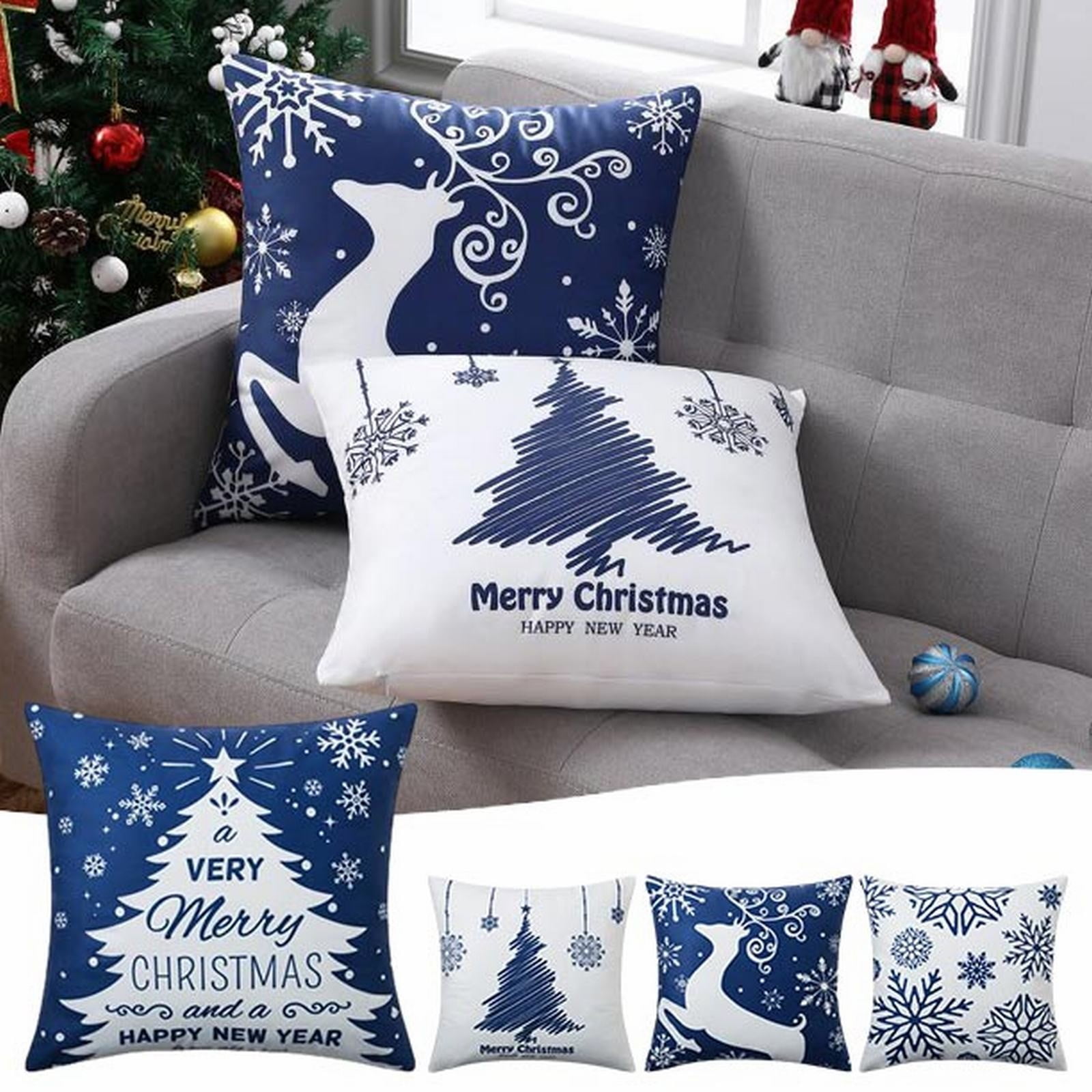 Easytoclean Blue 4Pcs Square Decorative Pillow Covers 18*18inch