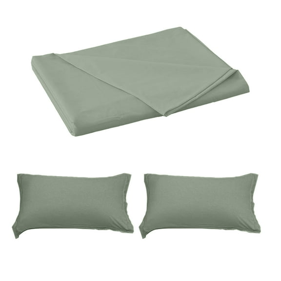Easy-to-clean solid-colored bed sheet set, including a complimentary pair of matching pillowcases