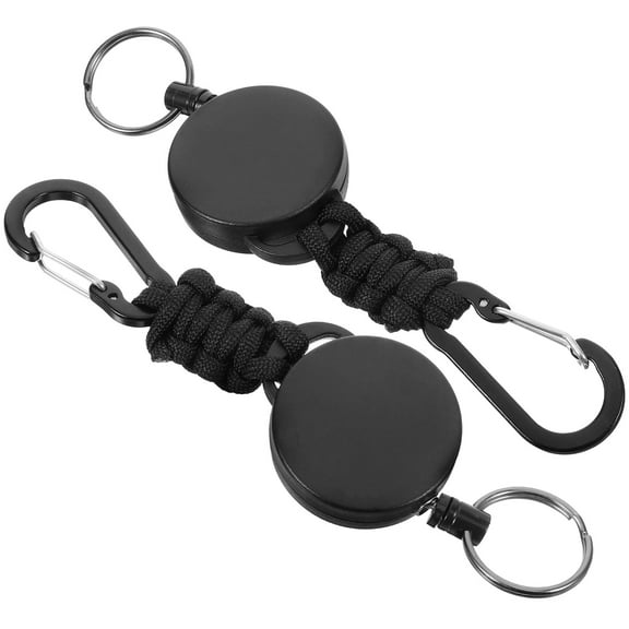 FRCOLOR Black Retractable Key Ring with Durable ABS and Alloy Buckle for Outdoor Sports and Decor 2Pcs