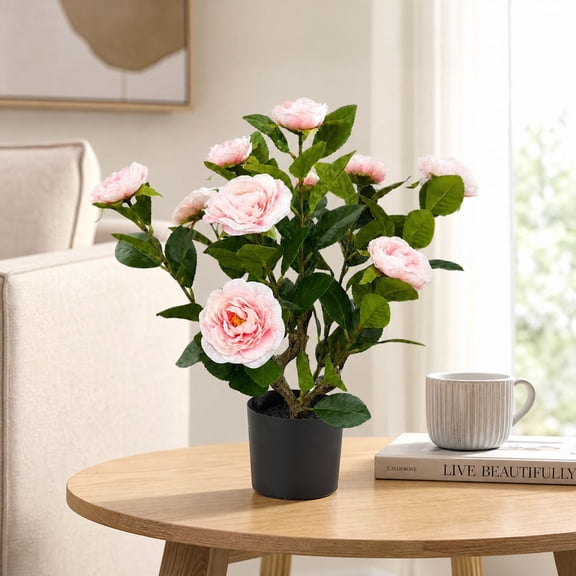 Easy4Home 1.6FT Artificial Flower Plant Fake Camellia Tree Potted Indoor, Pink