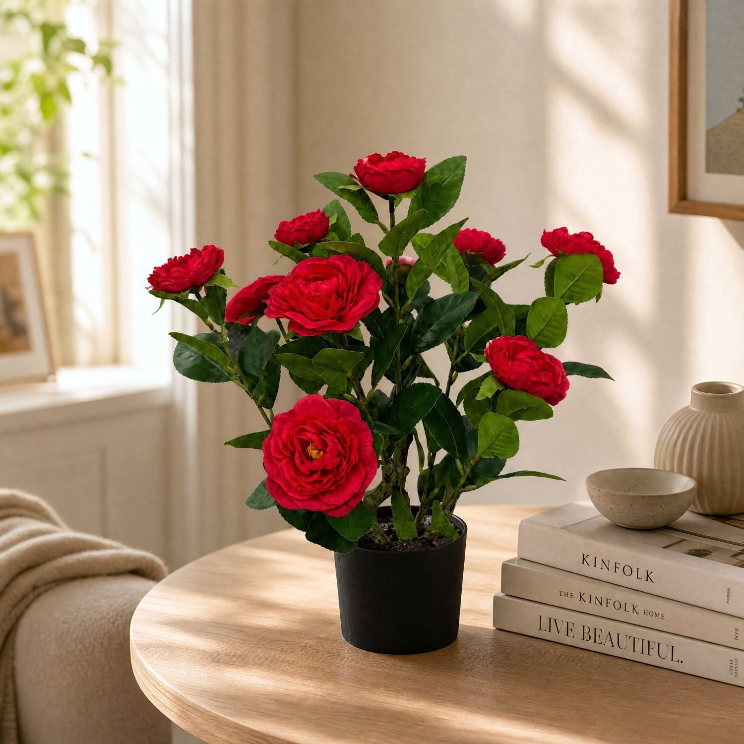 Easy4Home 1.6FT Artificial Flower Plant Fake Camellia Tree Potted Indoor, Red