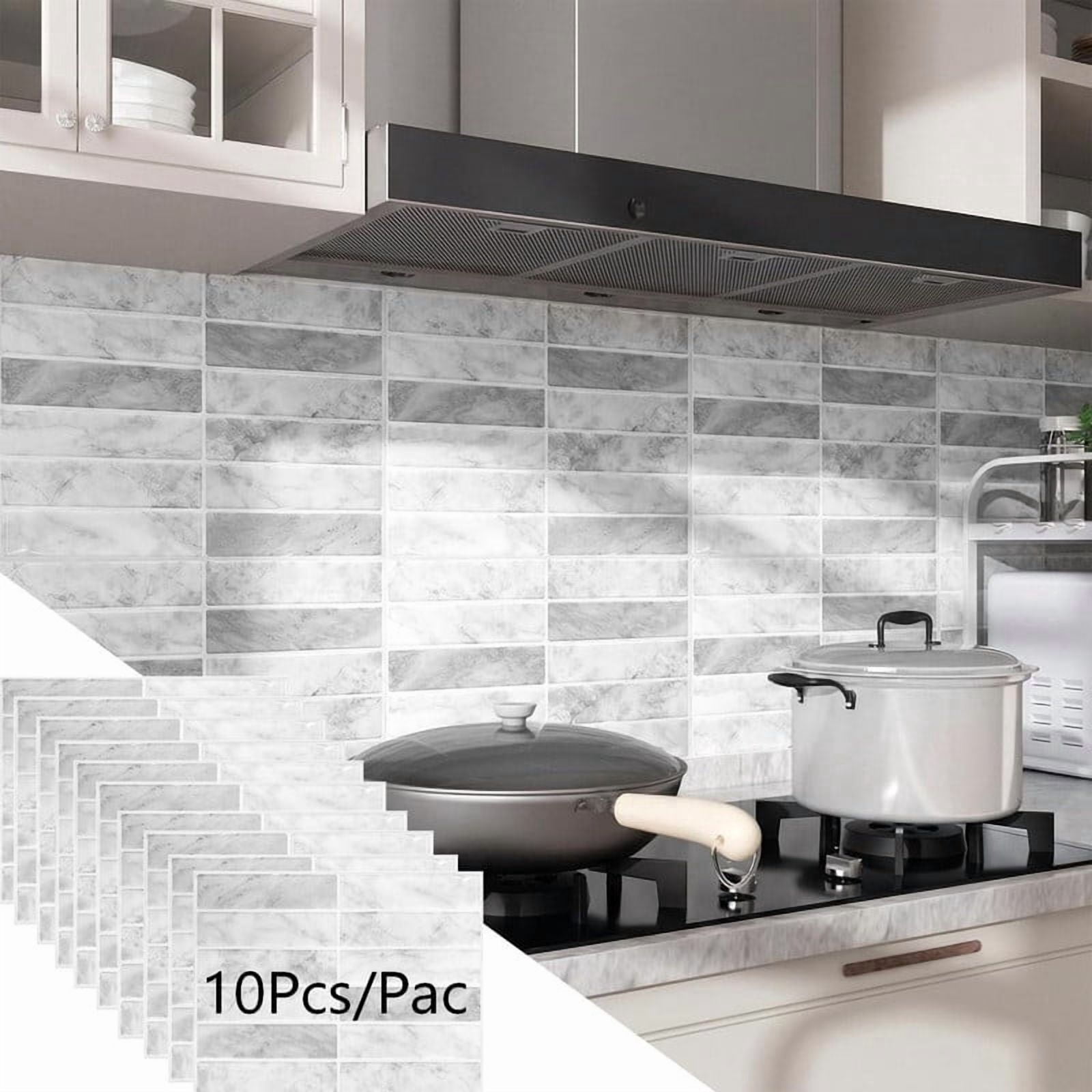 Easy4Home 10Pcs 3D Peel and Stick Backsplash 11.4"x9" Self-Adhesive Wall Tile for Kitchen Bathroom, Beige