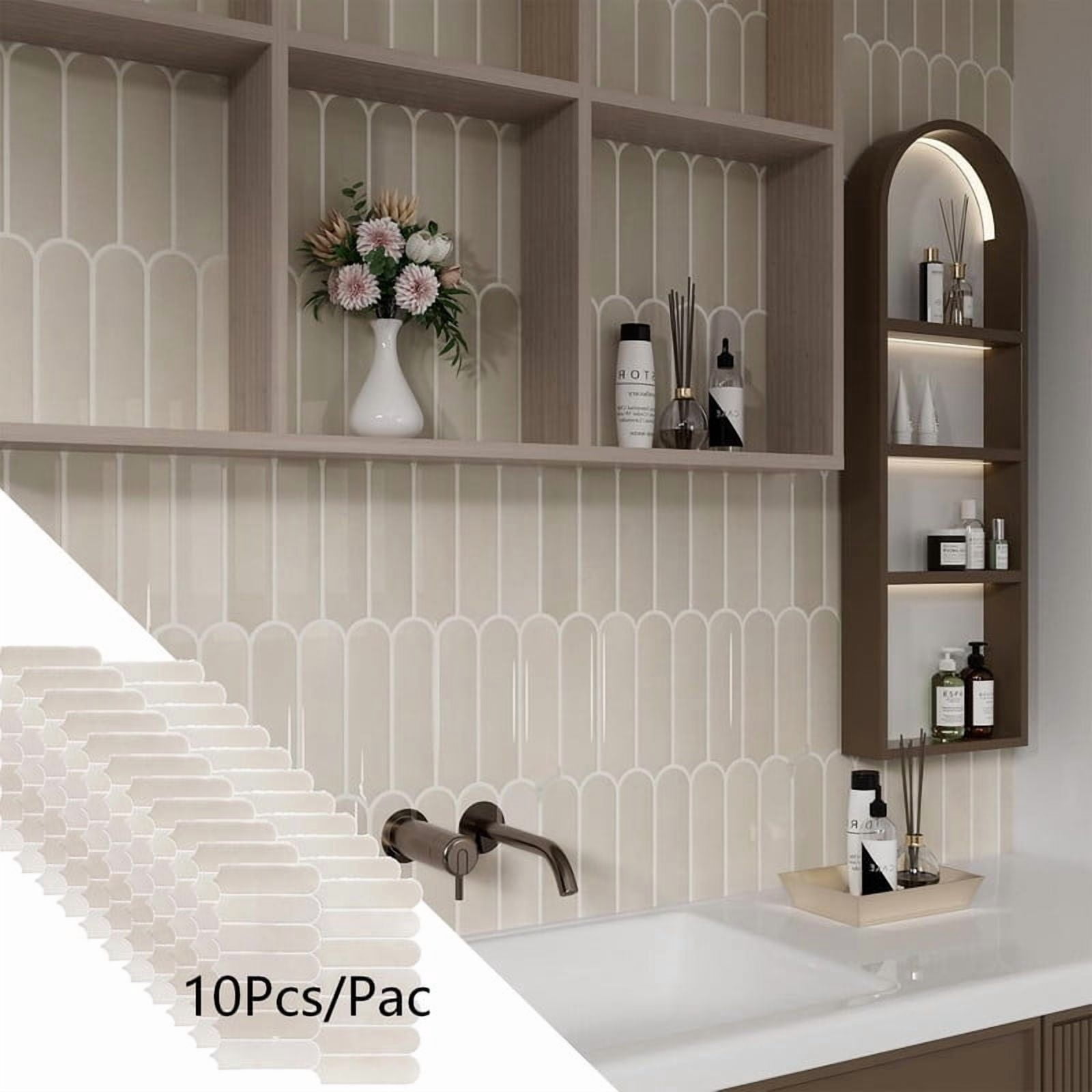 Easy4Home 10Pcs 3D Peel and Stick Backsplash 12"x12" Self-Adhesive Wall Tile for Kitchen Bathroom, Beige