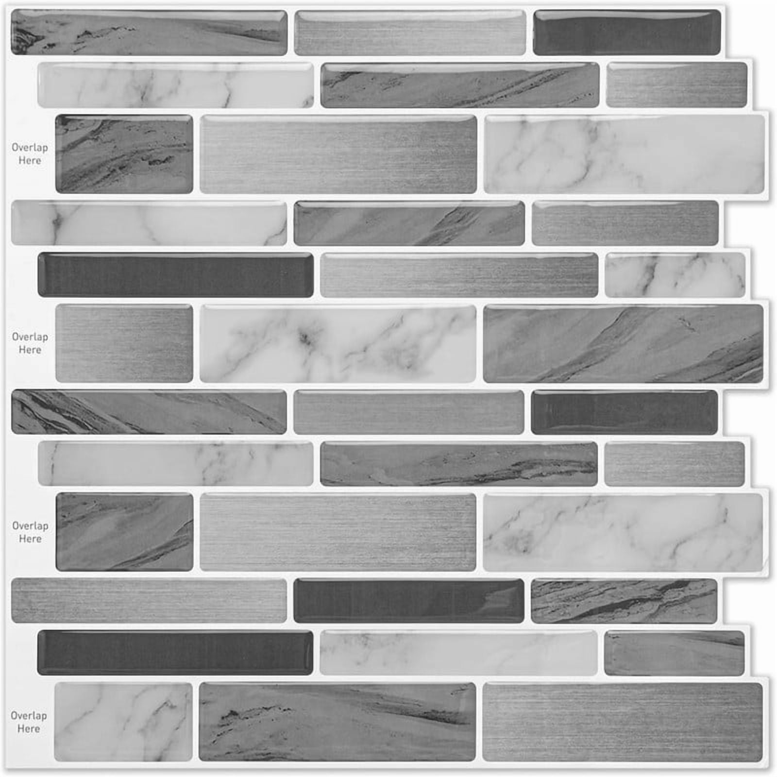 Easy4Home 10Pcs 3D Peel and Stick Backsplash 12"x12" Self-Adhesive Wall Tile for Kitchen Bathroom, Marble Gray