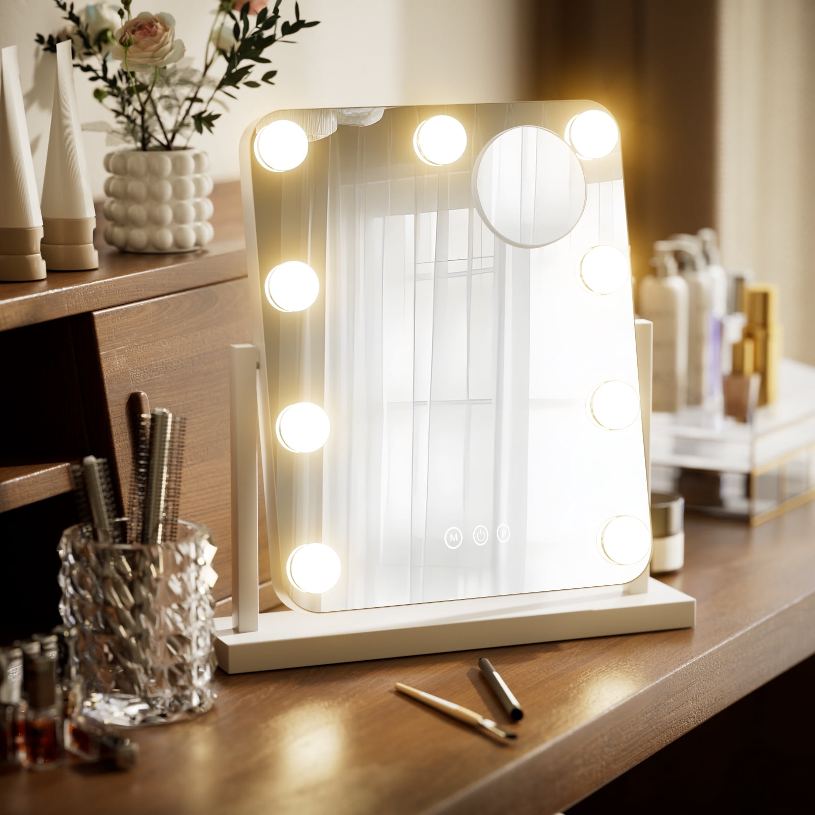 Easy4Home 13"x11" Vanity Mirror with 3 Color Lighting Hollywood Lighted Touch Screen Makeup Mirror, White
