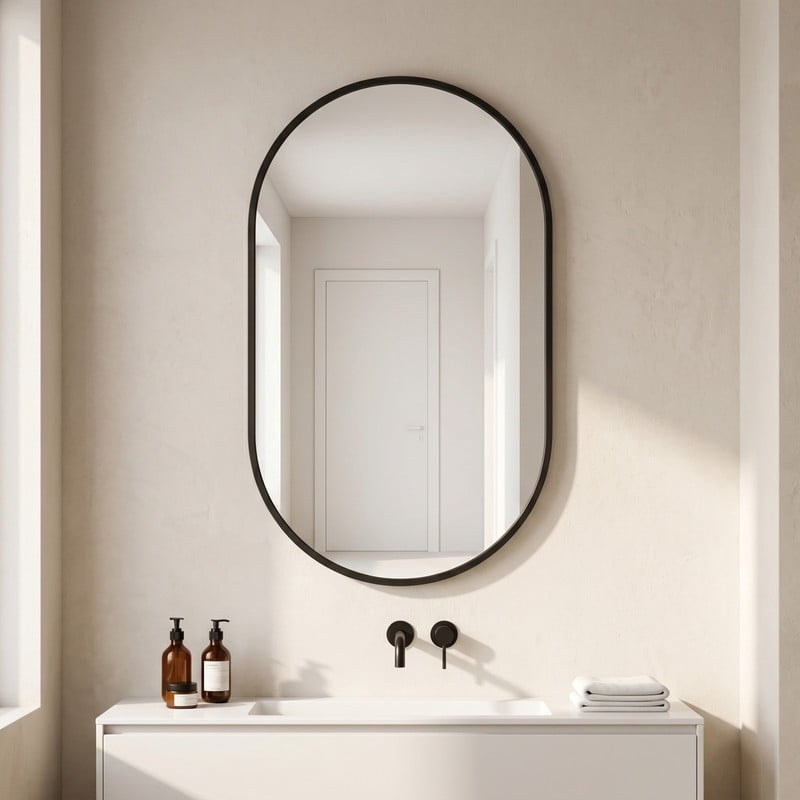 Easy4Home 16"x24" Oval Bathroom Mirror Vanity Wall Mirror,Black