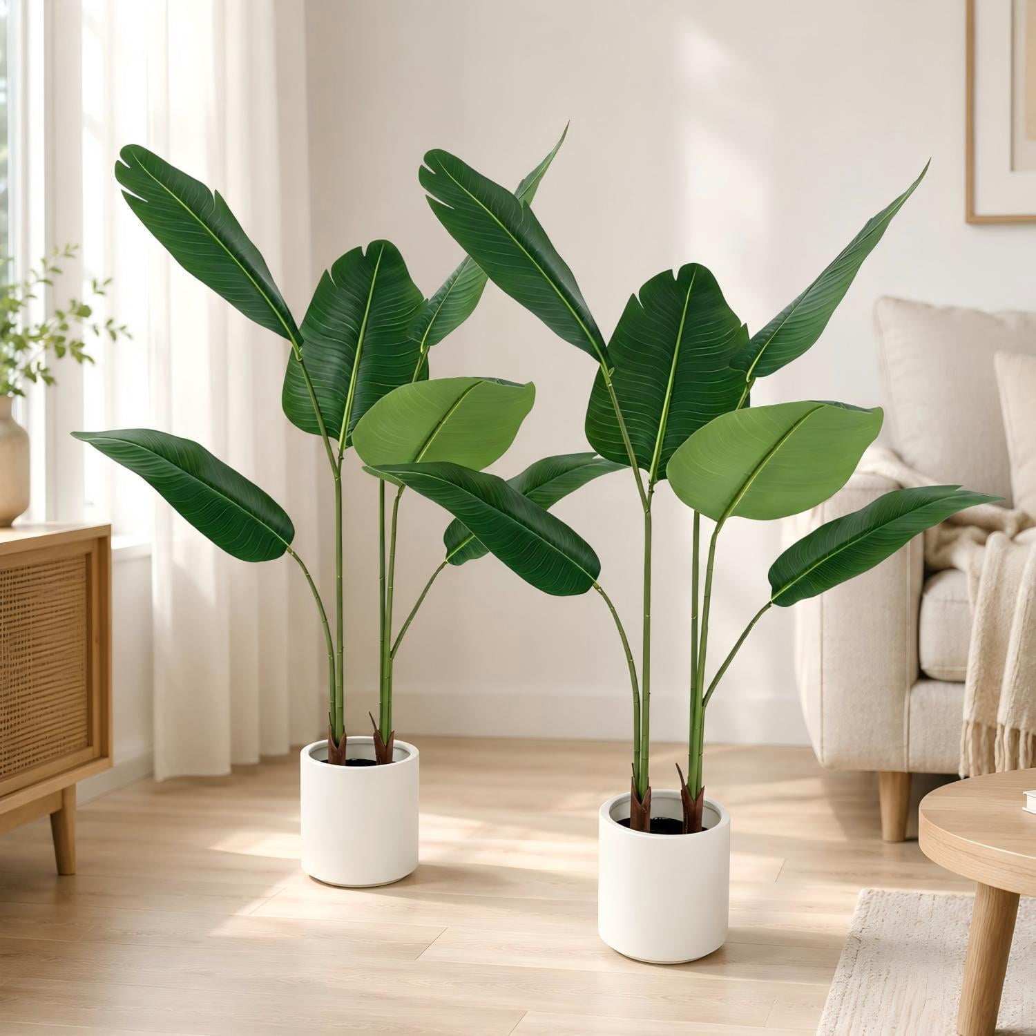Easy4Home 2 Pack 3.3FT Artificial Plant Fake Tropical Palm Tree Potted Indoor Faux Floor Plant for Home Office Decor, White Pot