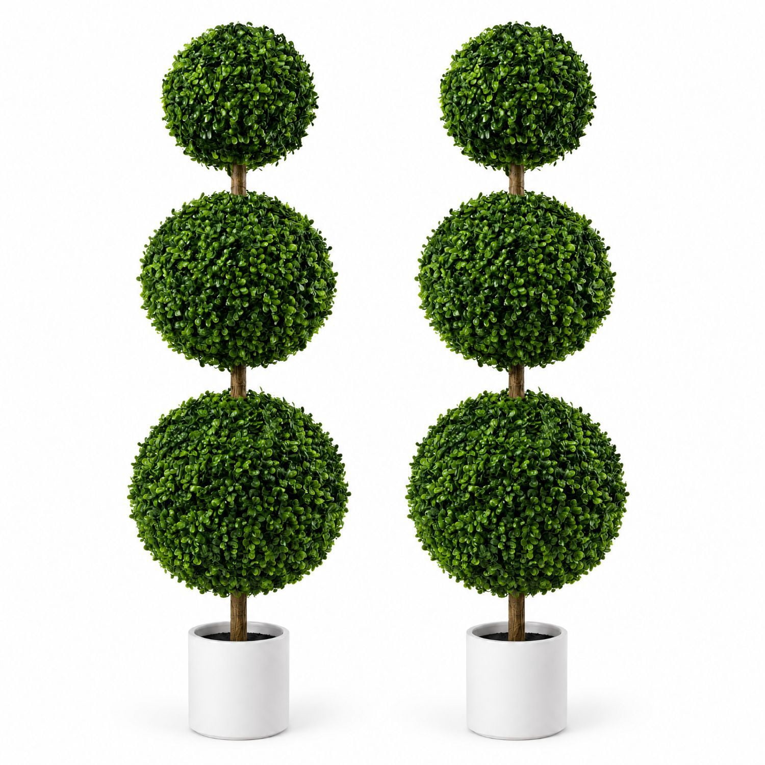 Easy4Home 2-Pack 4FT Artificial Triple Ball Boxwood Topiaries Trees Potted Faux Floor Plants – Simple Assembly Needed