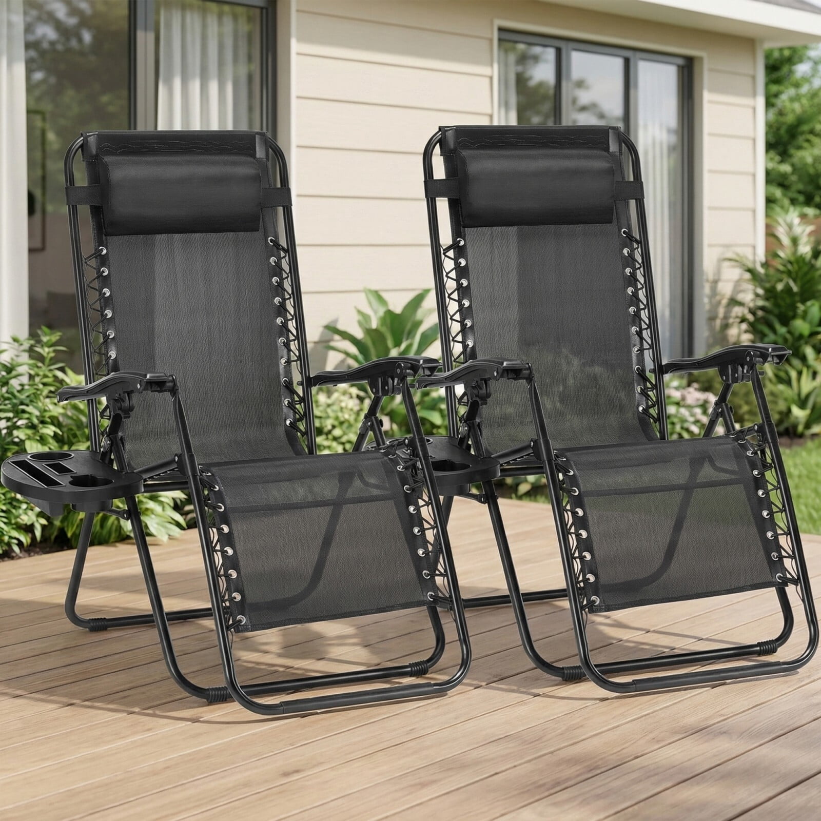 Easy4Home 2 pcs Zero Gravity Lounge Chairs, Foldable Reclining Camping Chairs