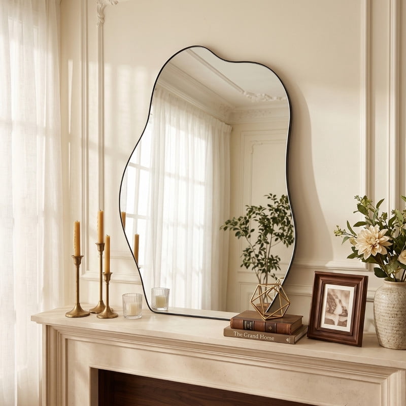 Easy4Home 20"x28" Frameless Bathroom Vanity Wall Mirror with Irregular Shape