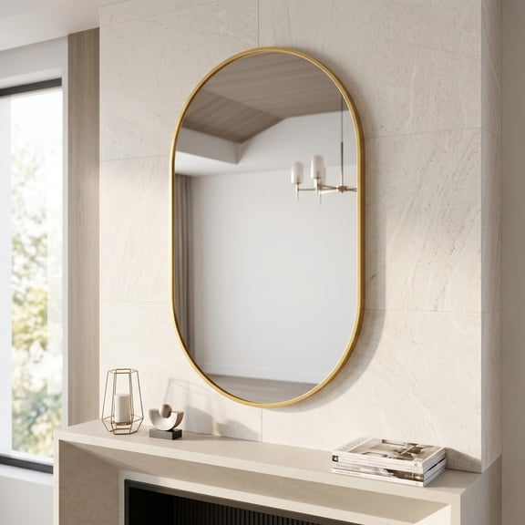 Easy4Home 20"x28" Oval Bathroom Mirror Vanity Wall Mirror,Gold