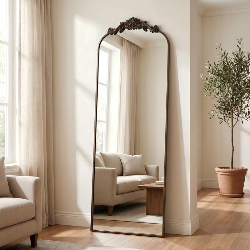 Easy4Home 21"x66" Vintage Arched Full Length Mirror Decorative Floor Mirror for Dressing,Antique Bronze