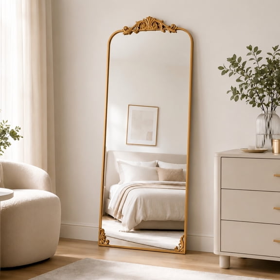 Easy4Home 21"x66" Vintage Full Length Mirror Decorative Floor Mirror for Dressing, Antique Gold