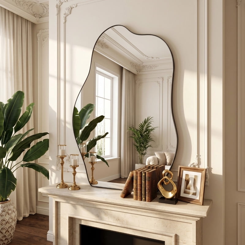 Easy4Home 22"x32" Frameless Bathroom Vanity Wall Mirror with Irregular Shape