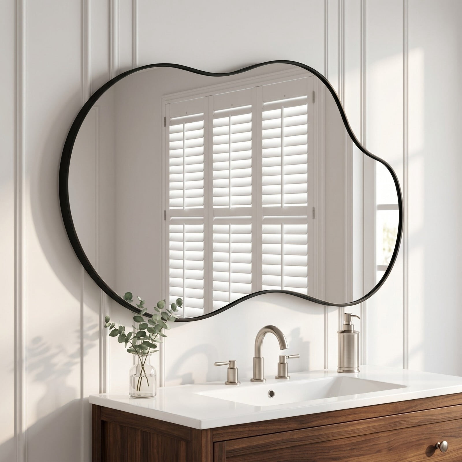 Easy4Home 22"x38" Irregular Bathroom Vanity Wall Mirror,Black