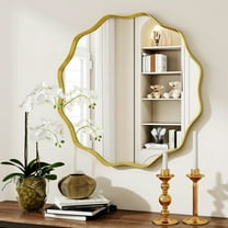 Easy4Home 24" Wavy Round Decorative Mirror With Deep Frame, Gold