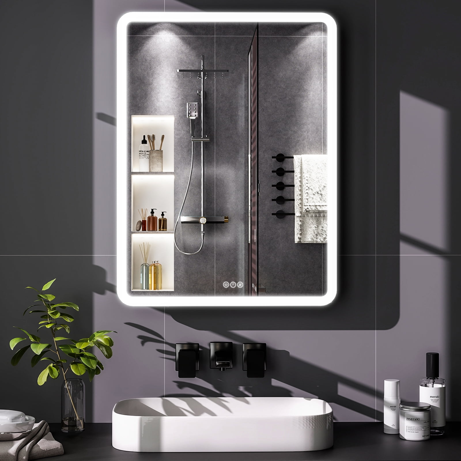 Easy4Home 24"x32" LED Bathroom Medicine Cabinet with Mirror with Adjustable Shelves & One-Door