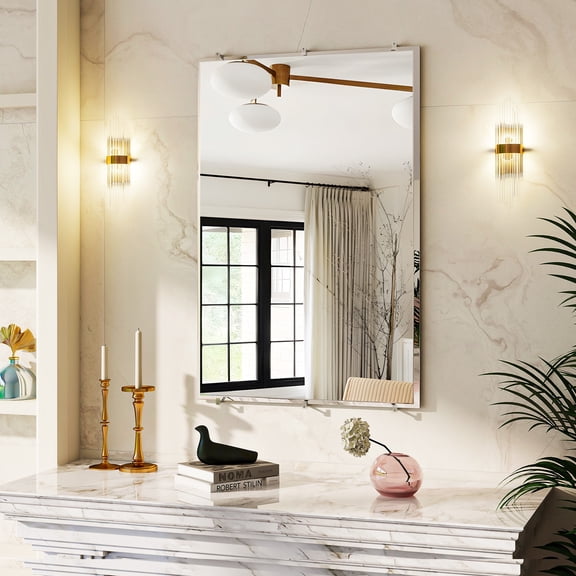 Easy4Home 24"x36" Frameless Rectangular Bathroom Mirror Beveled Edge Vanity Wall Mirror