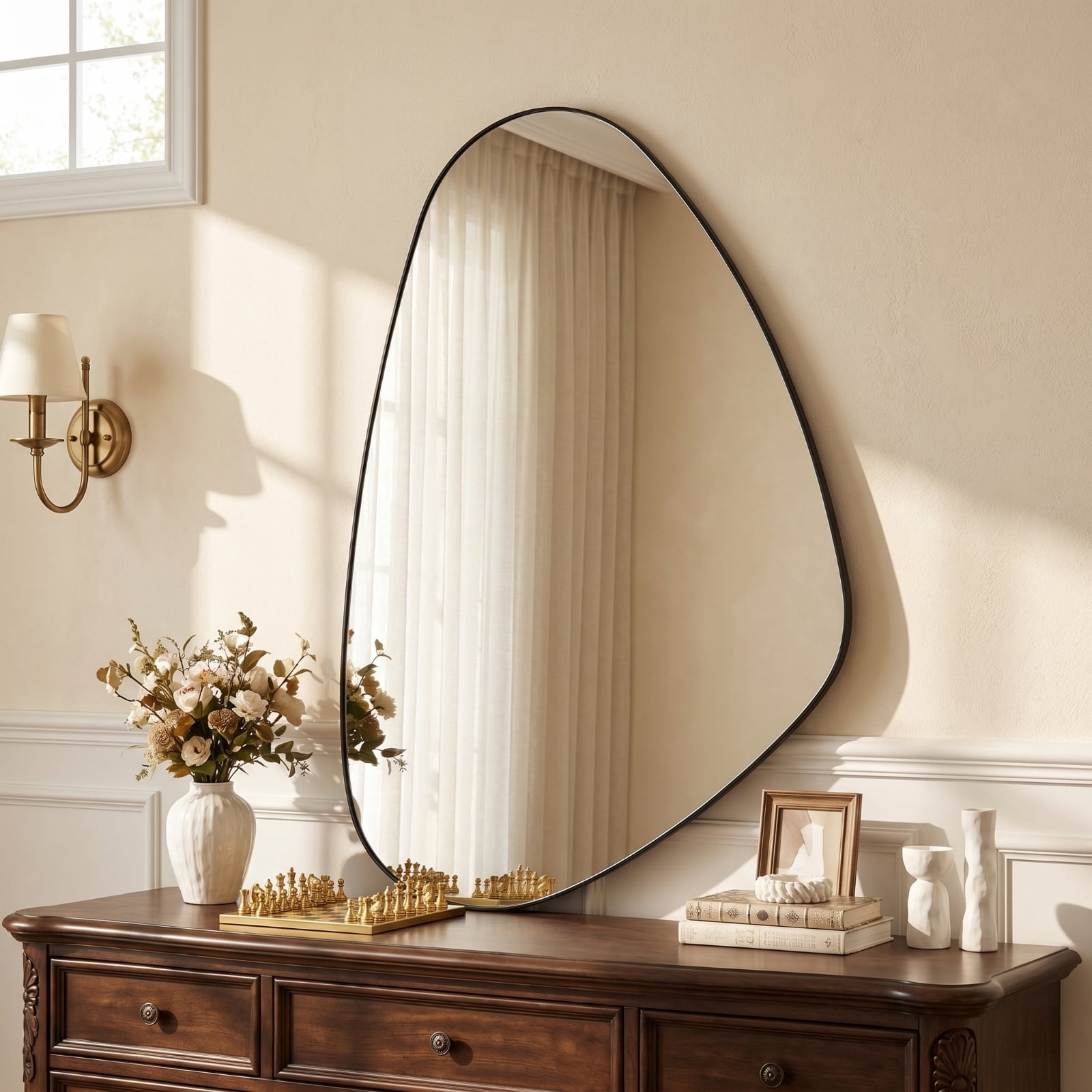 Easy4Home 24"x36" Irregular Bathroom Vanity Wall Mirror,Black