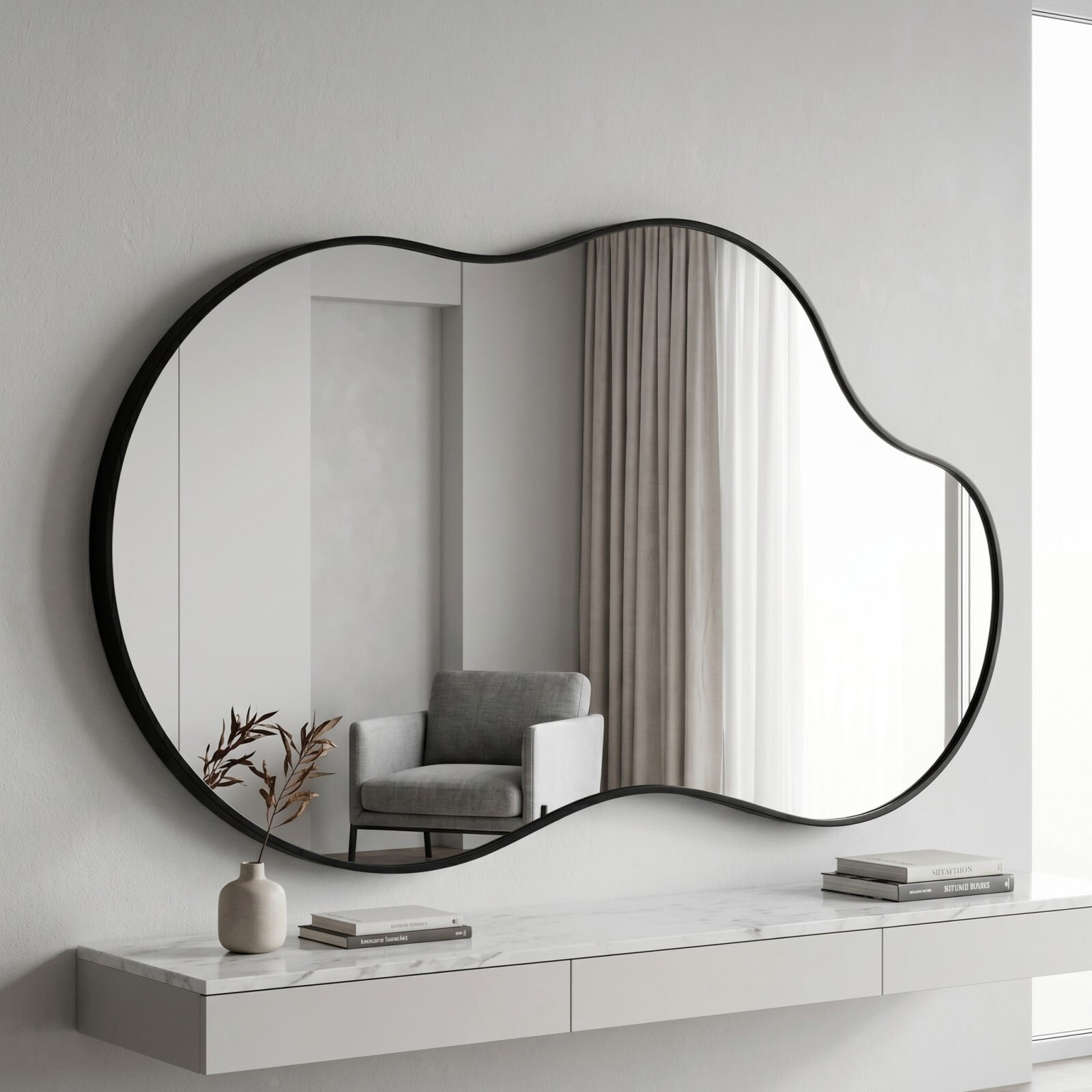 Easy4Home 24"x40" Irregular Bathroom Vanity Wall Mirror,Black