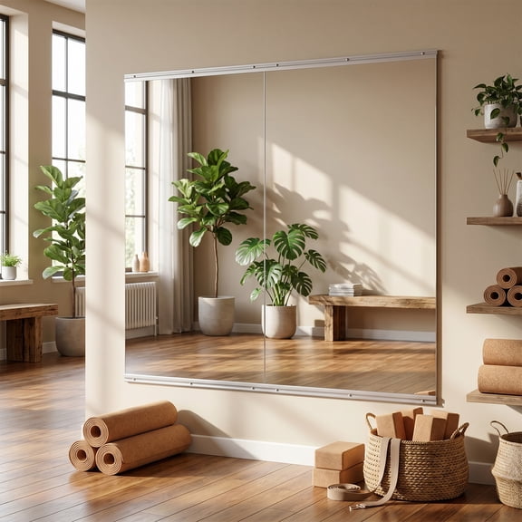 Easy4Home 24"x48" 2 Pack Home Gym Mirror Tempered Glass Frameless Full Length Mirror Wall Mounted Yoga Mirror