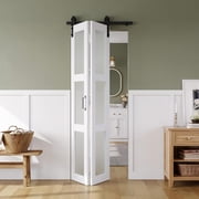 Easy4Home 24"x84" Bifold Barn Door Frosted Glass Design with Hardware and Track Kit