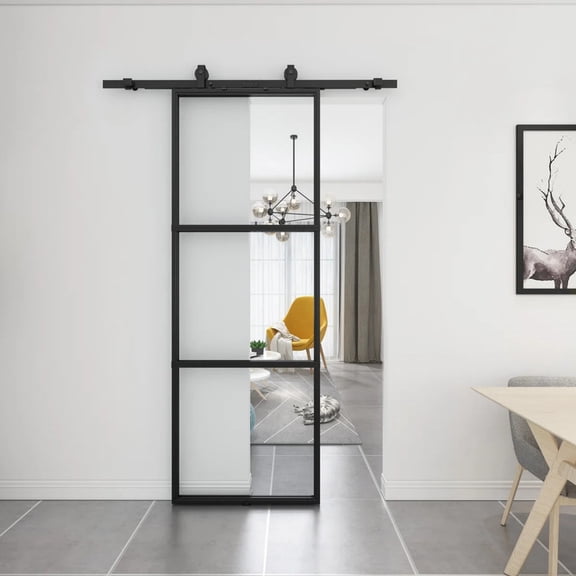 Easy4Home 24"x84" Clear Glass Sliding Barn Door with Track and Hardware Kit