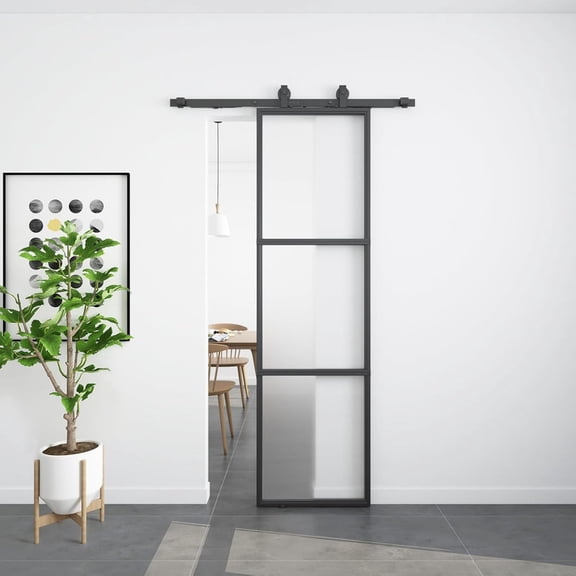 Easy4Home 24"x84" Frosted Glass Sliding Barn Door with Track and Hardware Kit