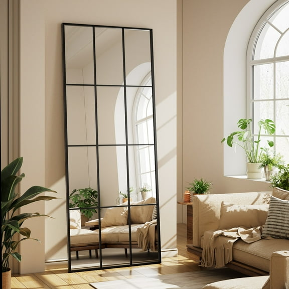 Easy4Home 25"x69" Windowpane Rectangular Full Length Mirror Decorative Floor Mirror Wall-Mounted, Black