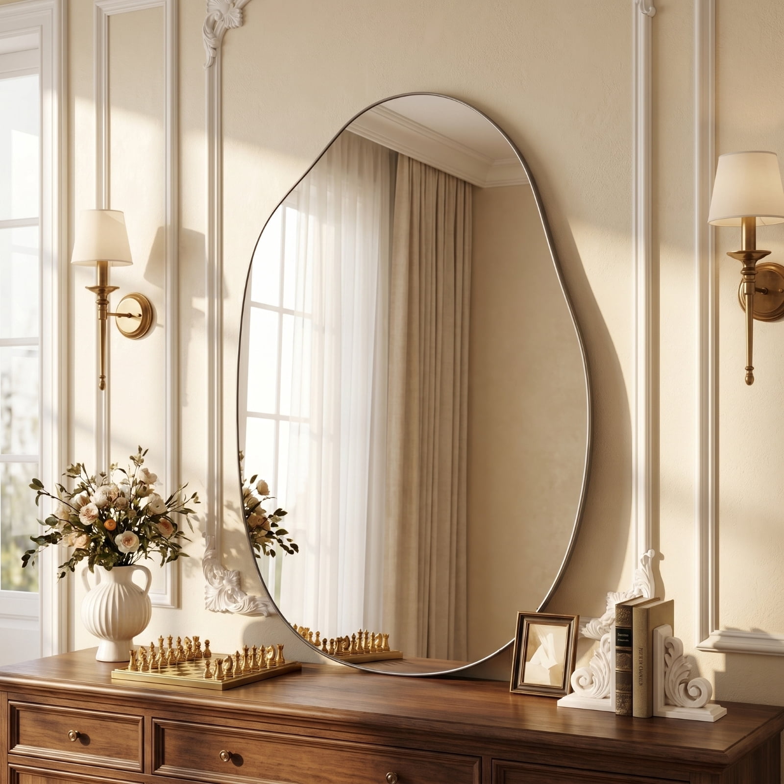 Easy4Home 26"x40" Irregular Bathroom Wall Vanity Mirror Asymmetrical Frameless Mirror