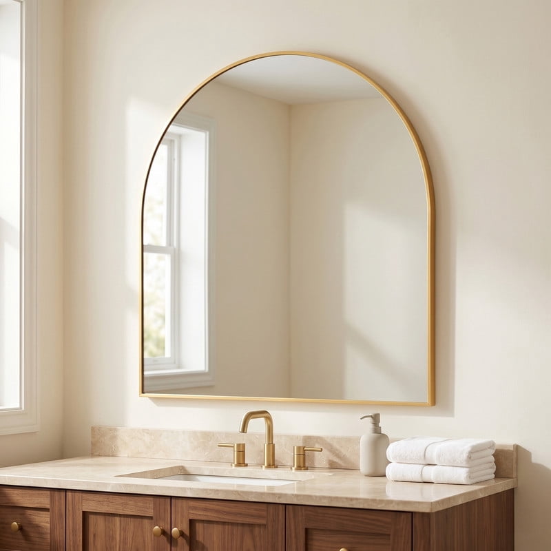 Easy4Home 28"x26"Arched Bathroom Mirror Decor Vanity Mirror Wall Mounted,Gold