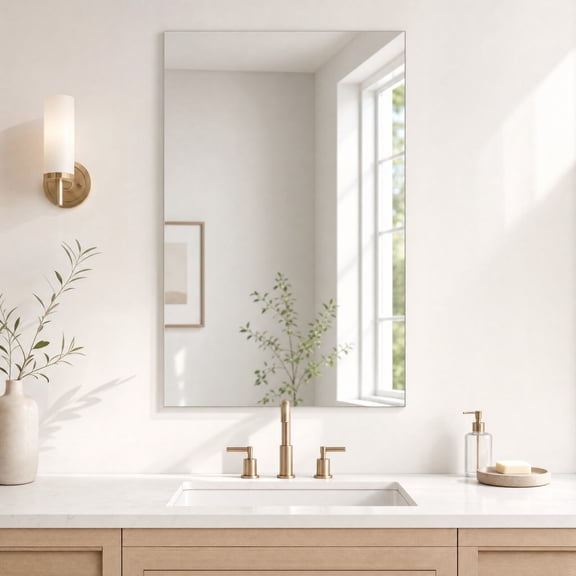 Easy4Home 28"x36" Frameless Rectangular Bathroom Mirror Vanity Wall Mirror with Polished Edges
